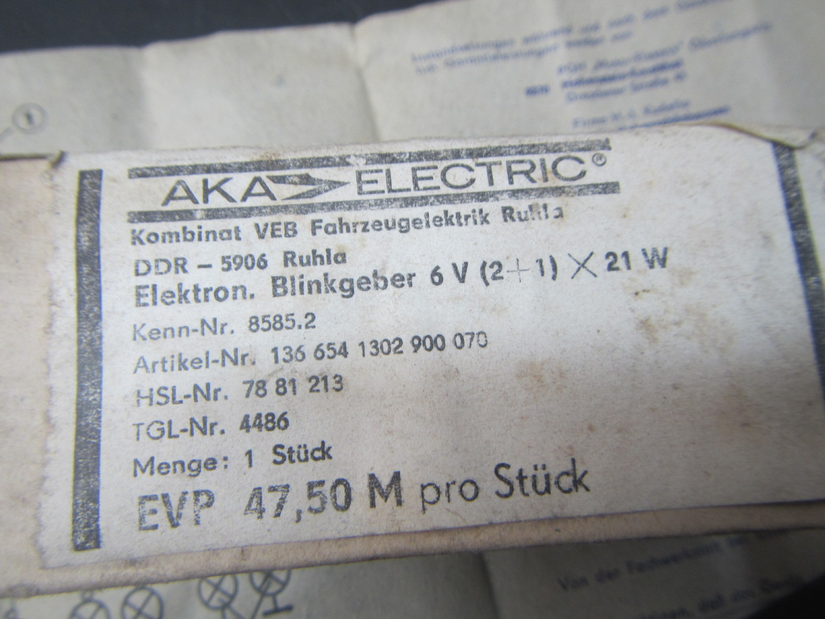 elektronischer Blinkgeber 6V Wartburg 311 Trabant Neu (1040