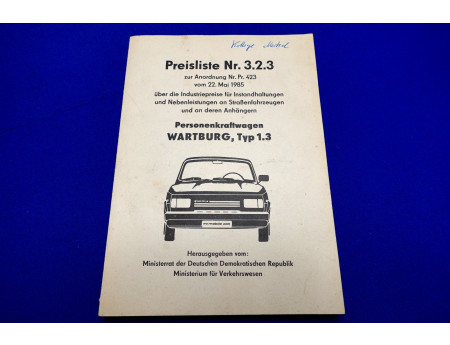 Preisliste Wartburg 1.3 Reparaturen Werkstattpreise ungelesen (29209)