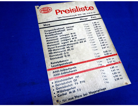 Minol VEB Preisliste Tankstelle 1964 (26746)