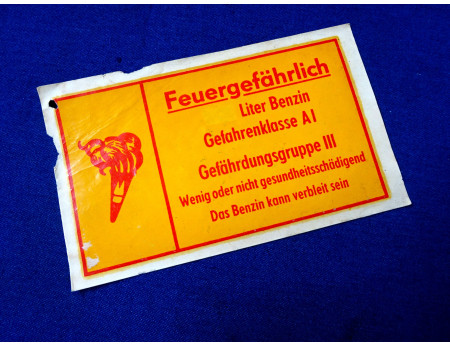 Benzin Feuergefährlich Abziehbild Schiebebild 1960 DDR (26768)