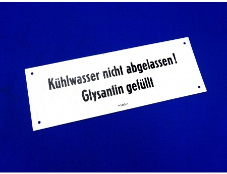 Schild Kühlwasser / Glysantin IFA DDR 75 x 210 mm (25418)