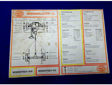 Wagenpflegeplan Moskwitsch 408 / 412 Minol 1972 (27701)