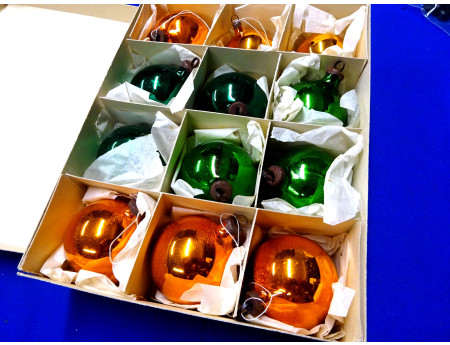 Christbaumkugeln Glas 12 Stück grün / gold (28233)
