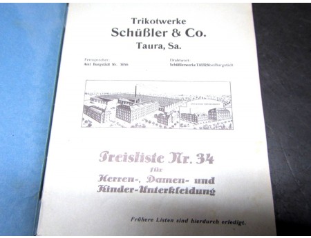 Trikotwerke Schüßler Taura 30er Jahre Preisliste 34 (C21611)