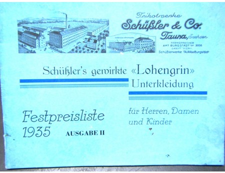 Preisliste 1935 Schüßler & Co. Taura Lohengrin (C21614)