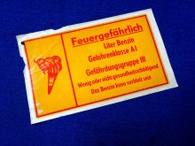 Benzin Feuergefährlich Abziehbild Schiebebild 1960 DDR (26768)