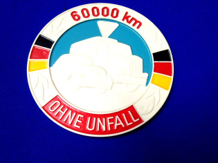 Plakette weiß 115 mm 60000 Km ohne Unfall (29023)